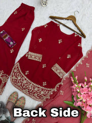 Alluring Red Heavy Fox Georgette Embroidery Suit