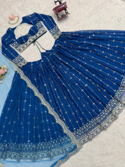 Stylish Blue Faux Georgette Thread Sequence Lehenga
