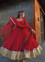 Charming Red Heavy Faux Blooming Work Anarkali Suit