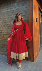 Charming Red Heavy Faux Blooming Work Anarkali Suit