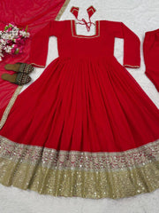 Charming Red Heavy Faux Blooming Work Anarkali Suit