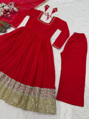 Charming Red Heavy Faux Blooming Work Anarkali Suit