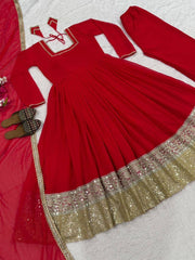 Charming Red Heavy Faux Blooming Work Anarkali Suit