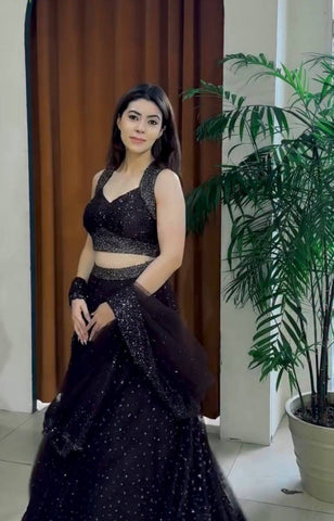 Elegant Black Net Sequins & Zari Work Lehenga Choli