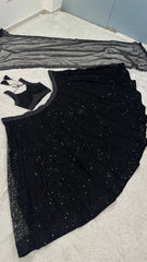 Elegant Black Net Sequins & Zari Work Lehenga Choli
