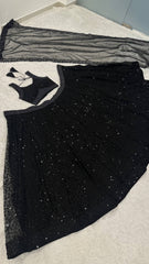 Elegant Black Net Sequins & Zari Work Lehenga Choli