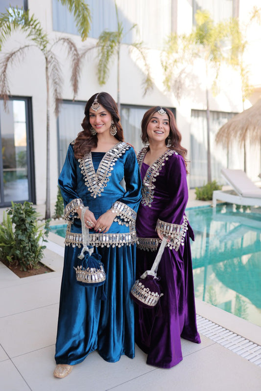 Amazing Velvet with Zari Embroidered Work Palazzo Suit