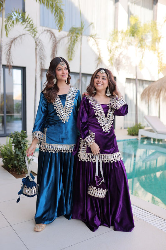 Amazing Velvet with Zari Embroidered Work Palazzo Suit