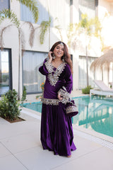 Amazing Velvet with Zari Embroidered Work Palazzo Suit