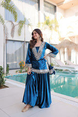 Amazing Velvet with Zari Embroidered Work Palazzo Suit