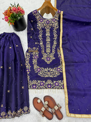 Beautiful Maroon Silk Embroidery Sharara Suit