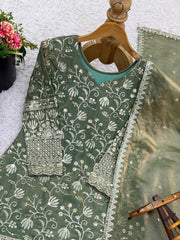 Classy Green GMY Silk Embroidery Sharara Suit