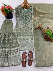 Classy Green GMY Silk Embroidery Sharara Suit