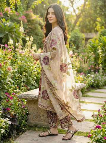 Gorgeous Maroon Jimmy Silk Embroidery Work Palazzo Suit