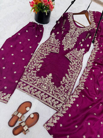 Elegant Maroon Jim Silk Heavy Embroidery Sharara Suit