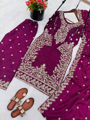 Elegant Maroon Jim Silk Heavy Embroidery Sharara Suit