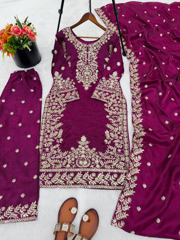 Elegant Maroon Jim Silk Heavy Embroidery Sharara Suit