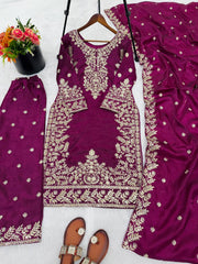 Elegant Maroon Jim Silk Heavy Embroidery Sharara Suit