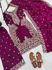 Elegant Maroon Jim Silk Heavy Embroidery Sharara Suit