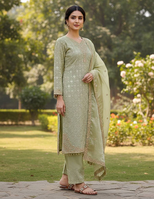 Attractive Embroidery Sequence Work Palazzo Suit