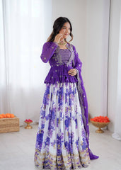 Elegant Purple Faux Georgette Digital Print Lehenga Choli