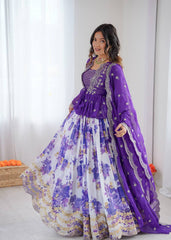 Elegant Purple Faux Georgette Digital Print Lehenga Choli