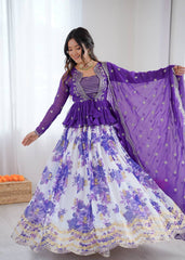 Elegant Purple Faux Georgette Digital Print Lehenga Choli