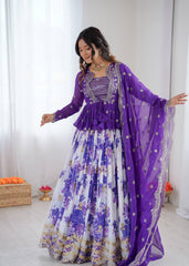 Elegant Purple Faux Georgette Digital Print Lehenga Choli
