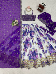 Elegant Purple Faux Georgette Digital Print Lehenga Choli