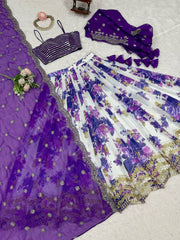 Elegant Purple Faux Georgette Digital Print Lehenga Choli