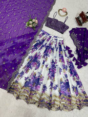Elegant Purple Faux Georgette Digital Print Lehenga Choli