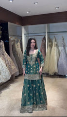 Adorable Green Embroidery Work Sharara Suit