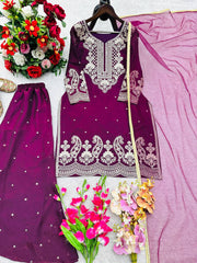 Flattering Maroon Color Embroidery Work Sharara Suit