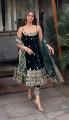 Exclusive Green Vichitra Silk Embroidered Sharara Suit