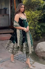 Exclusive Green Vichitra Silk Embroidered Sharara Suit