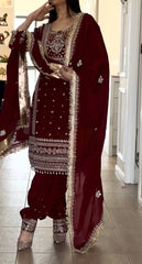Exclusive Maroon Crep Silk Embroidered Panjabi Suit