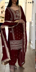 Exclusive Maroon Crep Silk Embroidered Panjabi Suit
