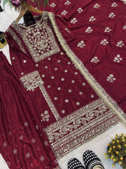 Exclusive Maroon Crep Silk Embroidered Panjabi Suit