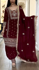 Exclusive Maroon Crep Silk Embroidered Panjabi Suit