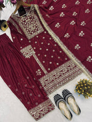 Exclusive Maroon Crep Silk Embroidered Panjabi Suit