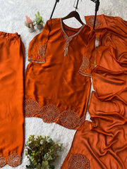 Exclusive Red Rangoli Beads Work Sharara Suit