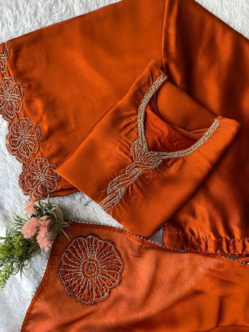 Exclusive Red Rangoli Beads Work Sharara Suit