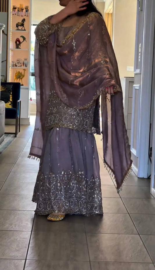 Stunning Lavender Heavy Embroidered Sharara Suit