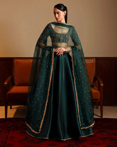 Elegant Green Malai Satin with Zari Work Lehenga