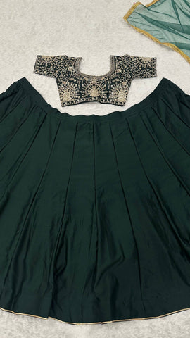 Elegant Green Malai Satin with Zari Work Lehenga
