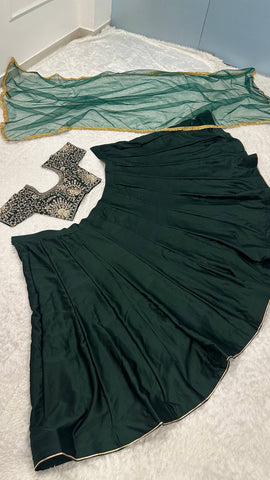 Elegant Green Malai Satin with Zari Work Lehenga