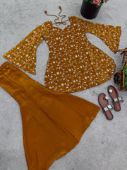 Delightful Orange Embroidery Sequence Work Palazzo Suit