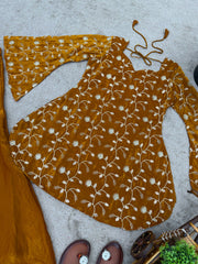 Delightful Orange Embroidery Sequence Work Palazzo Suit