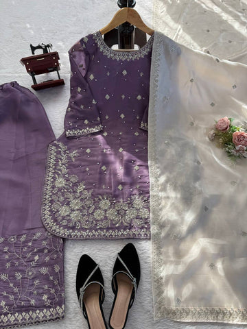 Charming Teal Blue Heavy GMY Silk Thread & Pearl Work Palazzo Suit