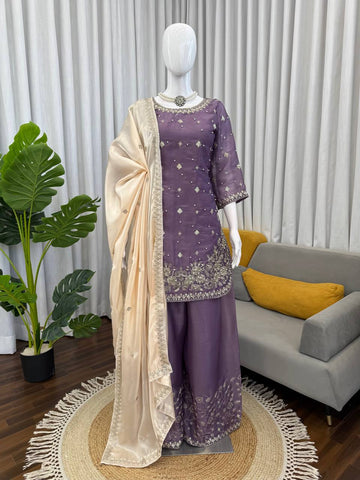 Charming Teal Blue Heavy GMY Silk Thread & Pearl Work Palazzo Suit